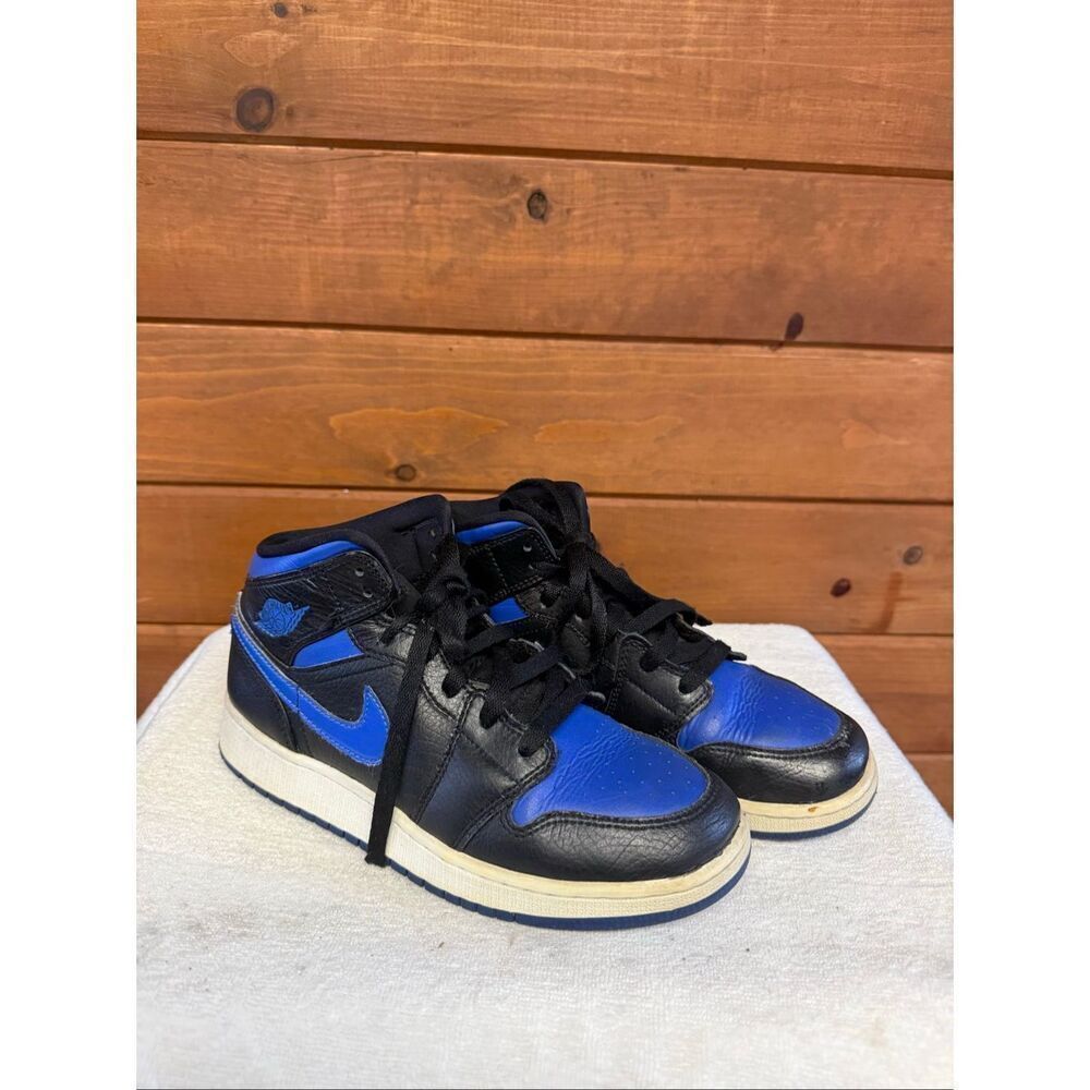 Nike Air Jordan GS 1 Mid Black Hyper Royal Sz 6 Youth 554725-068